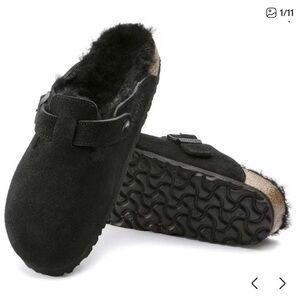Birkenstock suede shearling boston black